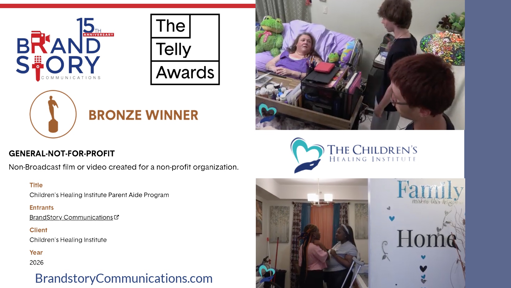 Brandstory Communications Wins Fourth Telly Award with 2026 Honor for Children’s Healing Institute Video